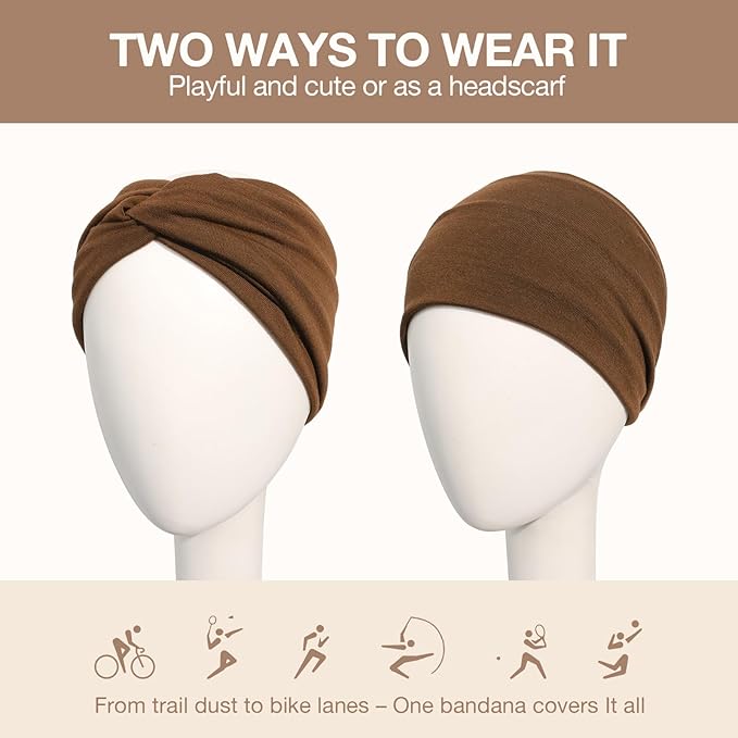 Awumbuk Wide Headbands for Women Knotted No Slip Head Bands Soft Turban Headband Hair Accessories Boho African Solid Color Head Wraps for Women Yoga Workout Pack of 6（Brown）