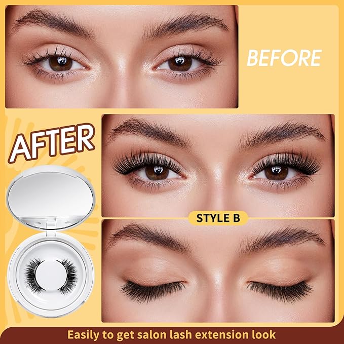 QUEWEL Magnetic Eyelashes 2 Pair Reusable Magnetic Eyelashes with Applicator No Glue Needed Eyelashes Cat Eye Natural Look Lash Clusters Kit Easy to Wear and Remove(A10)