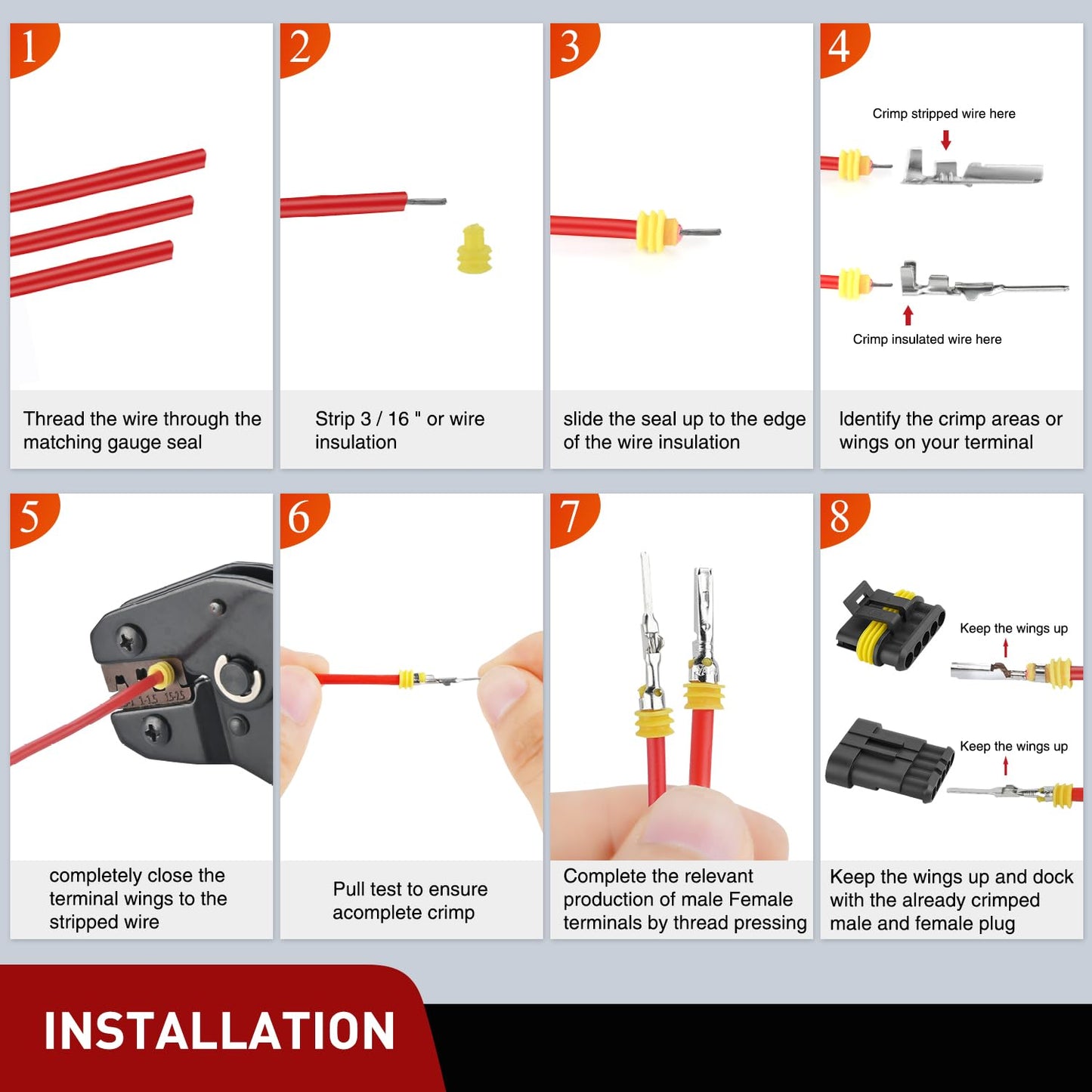 Nilight 220PCS 5 Pin Electrical Connector ‎Plug Male Female Terminal Wire Connectors Waterproof 5 Way Automotive Connect Set for Car Truck Motorcycle Marine Boat 10 Sets
