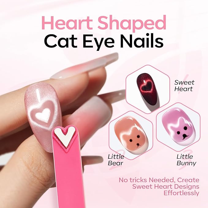 Modelones Cat Eye Gel Polish Nail Magnet, 8-in-1 Cat Eye Magnet Tool for Gel Nails Strong Magnetic Nail Art Wand with Steel Ball, Glass Bead& French Tip&Clover Cateye Multi-Effect Magnets DIY Salon