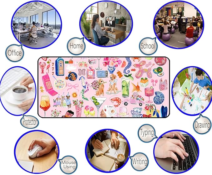 Funny Pink Desk Mat, Cute Colorful Desk Matt, for Desktop Large XXL, Gaming Mouse Pad, Anti Slip Mousepad Extended Deskpad Laptop Keyboard Computer Mat Desk Decor, for Women 31.5"X15.7"