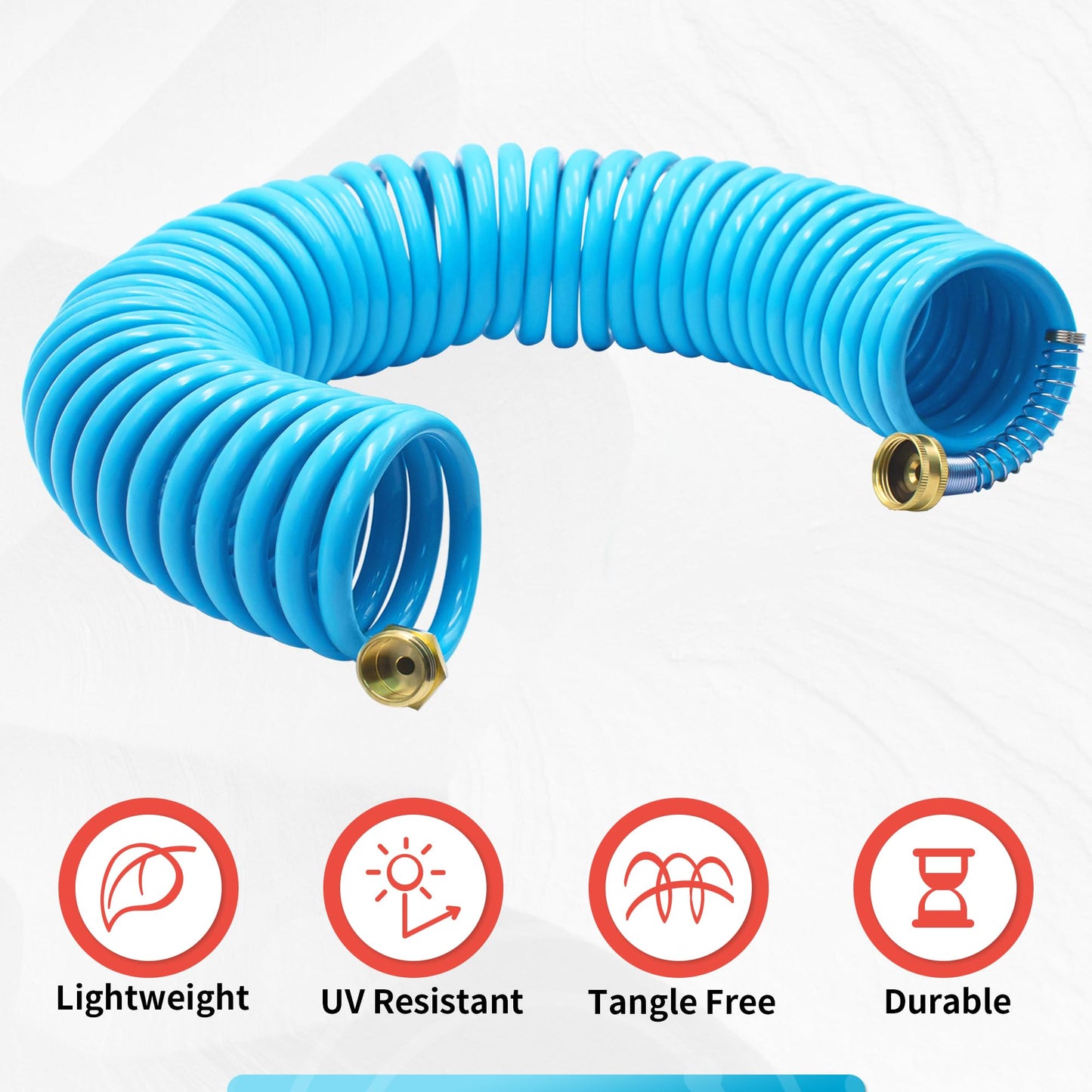 AUTOMAN Recoil Garden Hose 50 ft, EVA Curly Water Hose with Brass Connectors, Coil Garden Water Hose,Includes 7-Pattern Function Sprayer,Retractable,Corrosion Resistant Garden Coil Hose