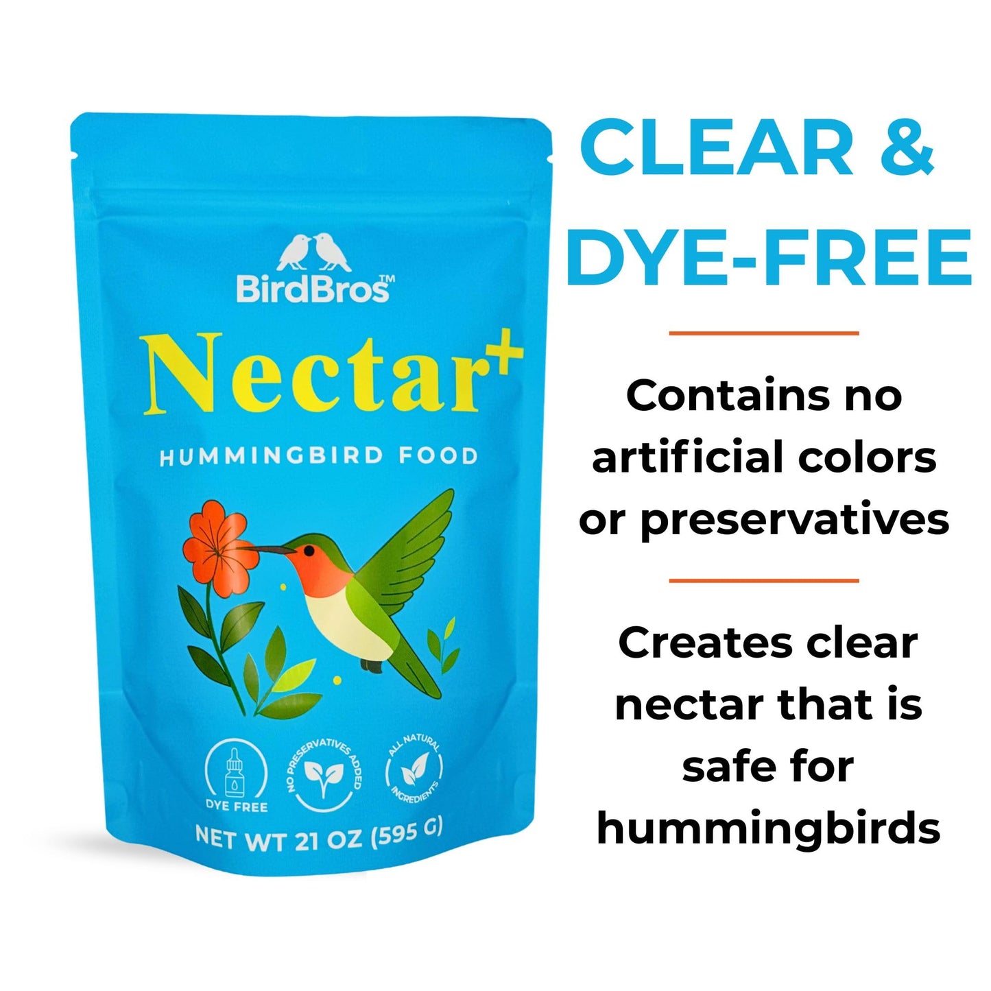 BIRDBROS Hummingbird Nectar Powder Nectar+ Hummingbird Food for Feeders – All-Natural, Dye-Free, No Boil, Easy Mix – Pure Cane Sugar, Hummingbird Feeder Refill, Made in USA – Makes 96 oz