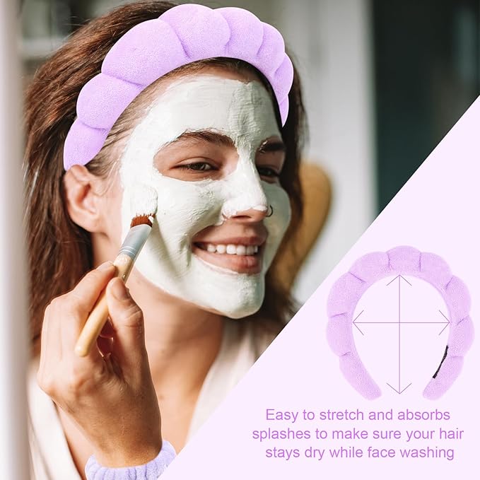 6Pcs Spa Set, Terry Cloth Headbands & Wrist Washbands for Face Washing