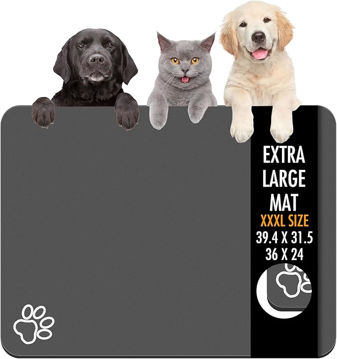 Dog Food Mat, 36" x 24" Extra Large Absorbent Dog Mat for Food and Water, Non Skid Cat Bowl Mat, No Stains Quick Dry for Pet Water Dispenser Pet Supplies for Messy Drinkers