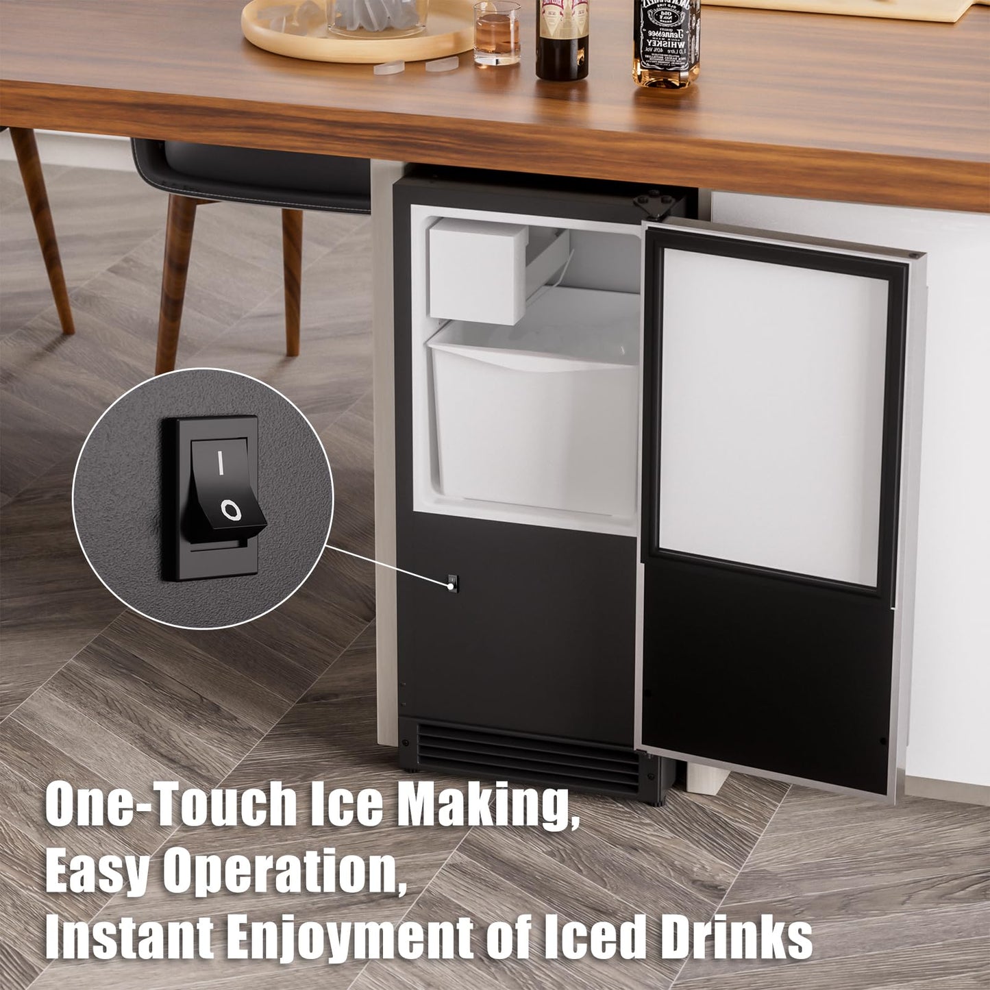 COTLIN 15" W Drainless Under Counter Ice Maker with 22LBS Storage Bin, Crescent Ice, Free Standing Built-in Ice Maker for Residential Commercial Use, No Drain Required, ETL Approved, 2026 Upgraded