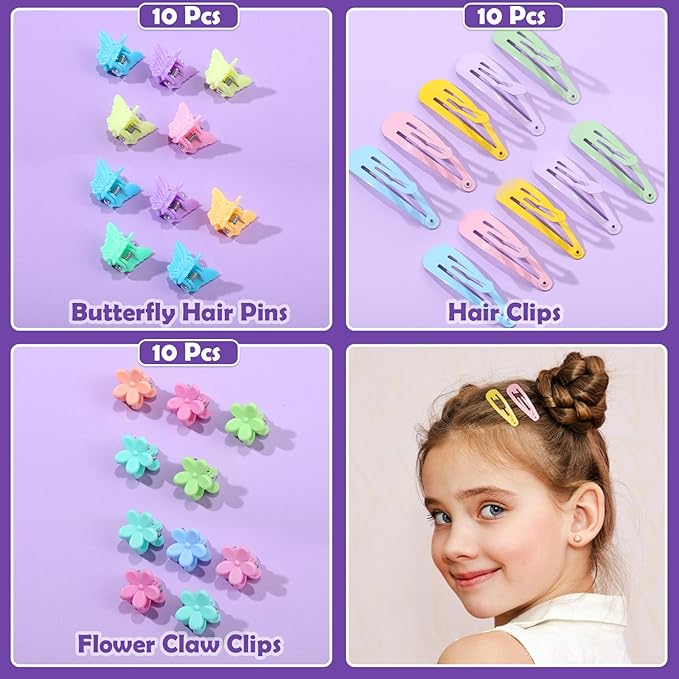 Hair Accessories for Girls - 360 Pieces Toddler Elastic Hair Ties, Hair Clips, and Hair Tail Tools in 31 Colors