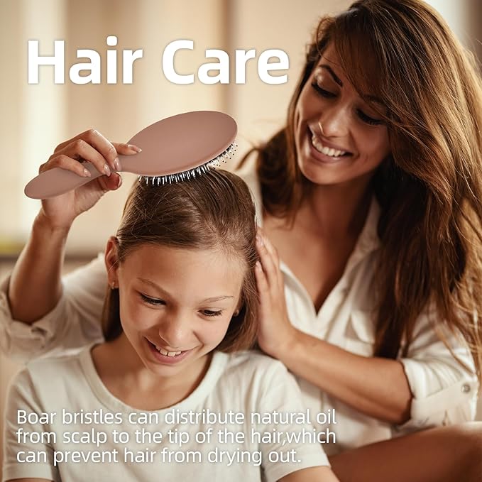 Boar Bristles Hair Brush for Women and Men, Detangling Hair Brush for Smoothing Massage Add Shine, Nylon&Boar Bristles Detangler brush for Hair Healthy (1 Pack-Mocha)