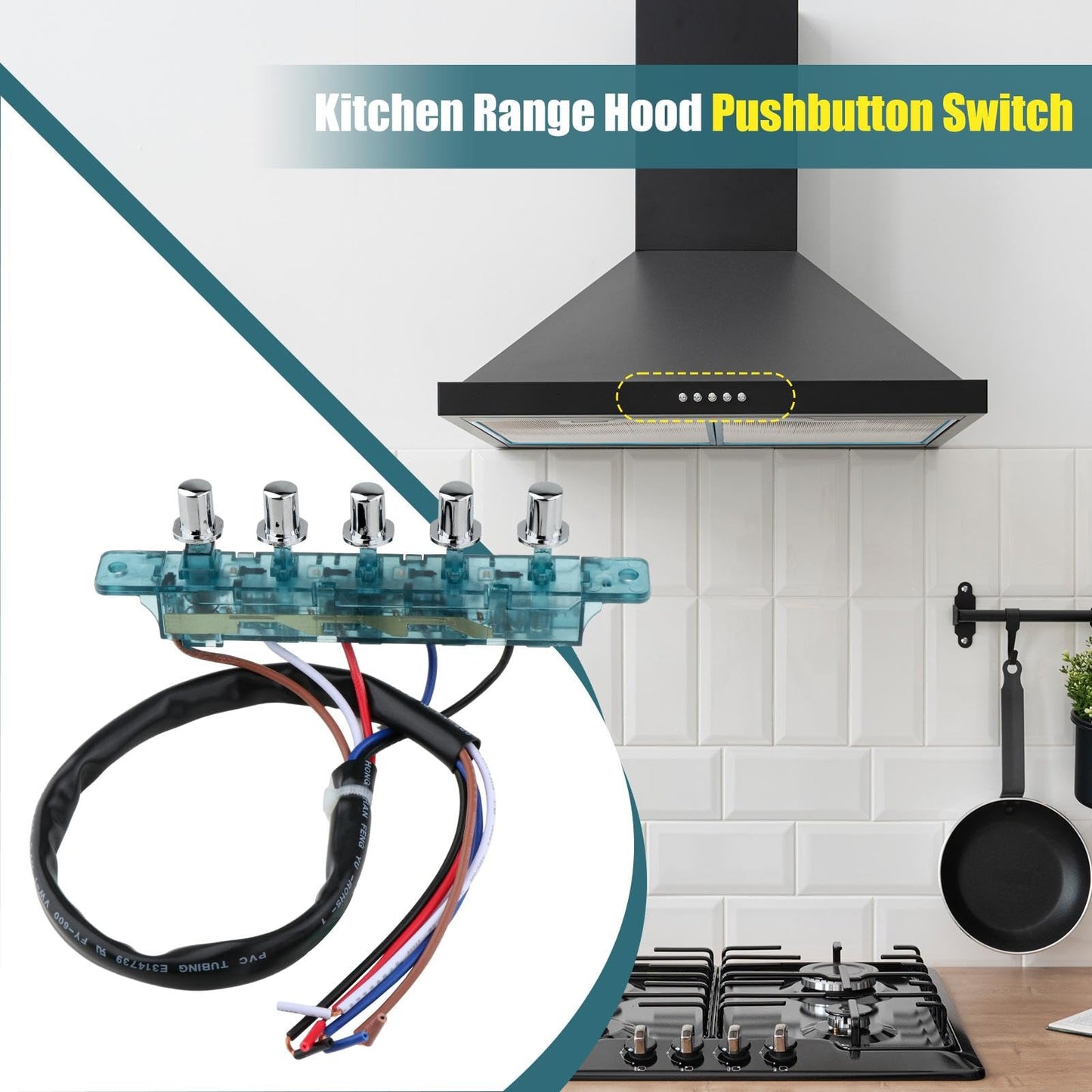Range Hood Switch,Range Hood Pushbutton Switch,5 Button for Parts,Key Board Switch for Kitchen appliances