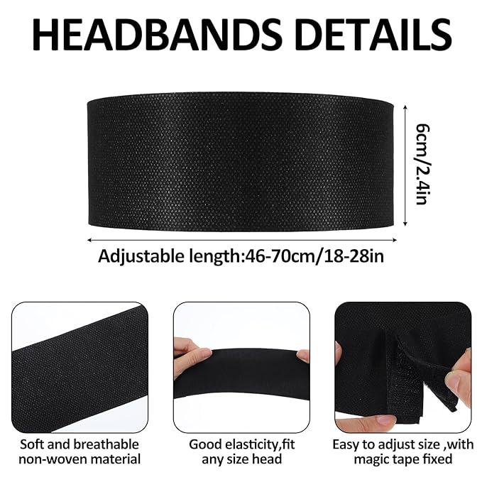 100 Pieces Disposable Spa Facial Headbands Stretch Non Woven Facial Headbands Soft Skin Care Hair Band with Convent Closure for Women Girls Salons Esthetician Supplies, Black Large