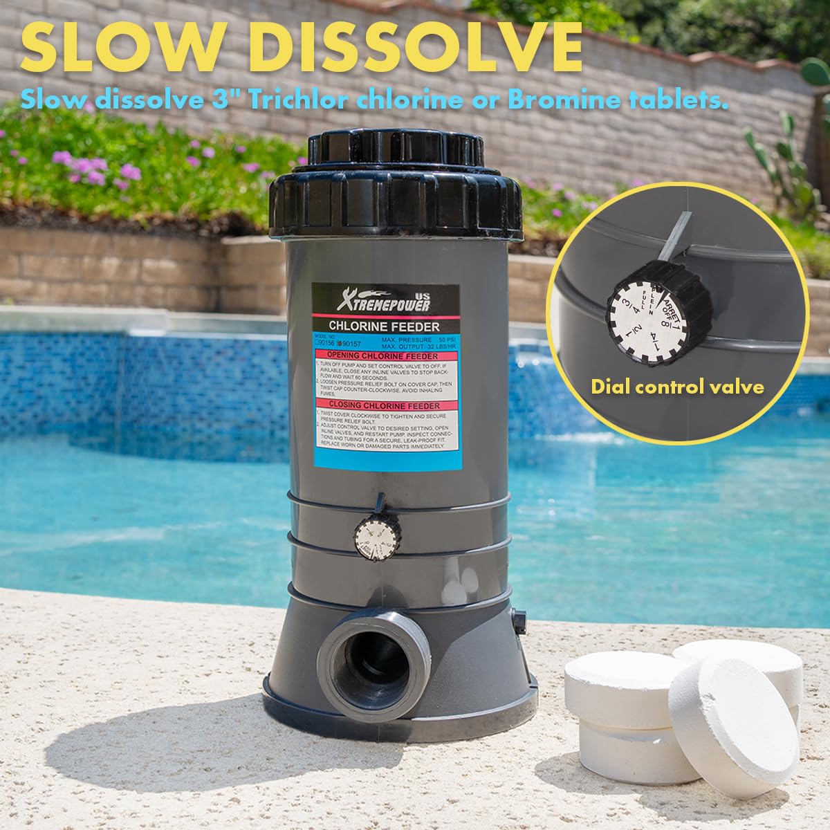 XtremepowerUS Inline Automatic Chlorinator Chemical Chlorine Feeder for Above Ground Pool, Inground Swimming Pool Chlorine Dispenser Tablet in-line Auto Chlorinator 3-Inch (Compatible with Cl200)