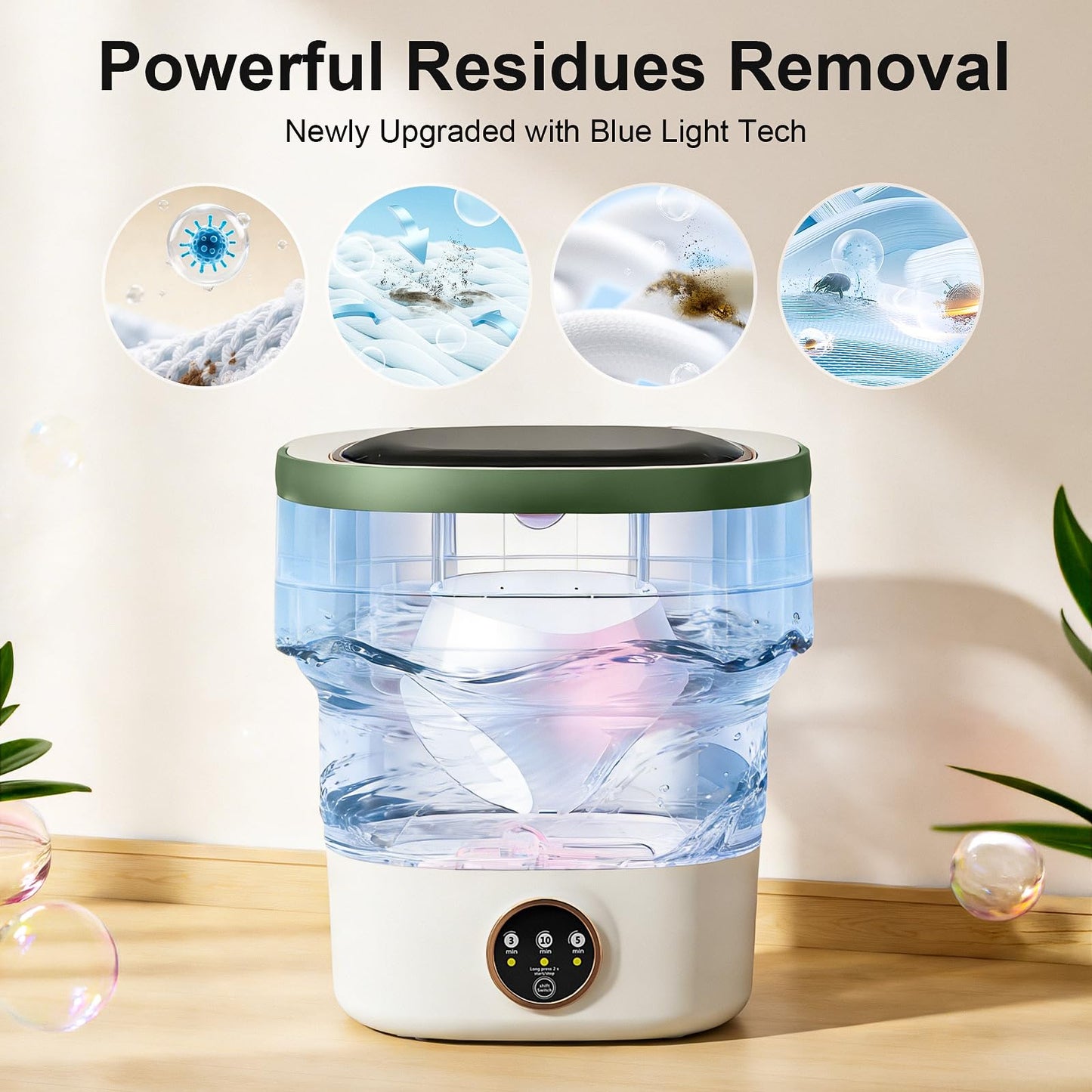 Portable Washing Machine - 20L Mini Foldable Washer with Spin Basket, 3 Cleaning Modes & Deep Cleaning for Small Clothes, Collapsible Laundry for Apartment, Home, Hotel and Travel (Green)