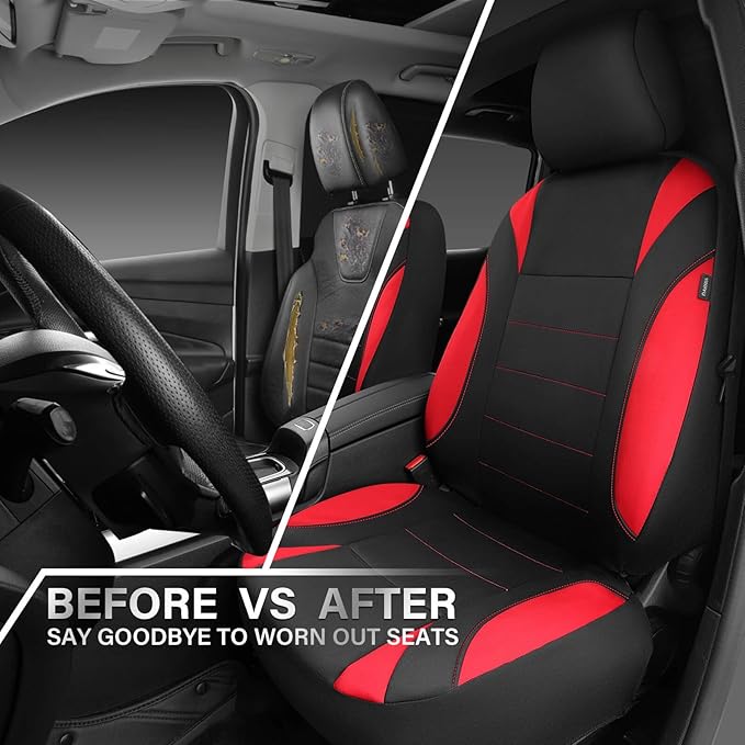 CAR PASS Neoprene Wetsuit Seat Covers, Waterproof Car Seat Covers Front with 5mm Composite EVA, Universal Fit for Car,Sedan, SUV TrucksAnti Slip, Airbag Compatible(Black and Red