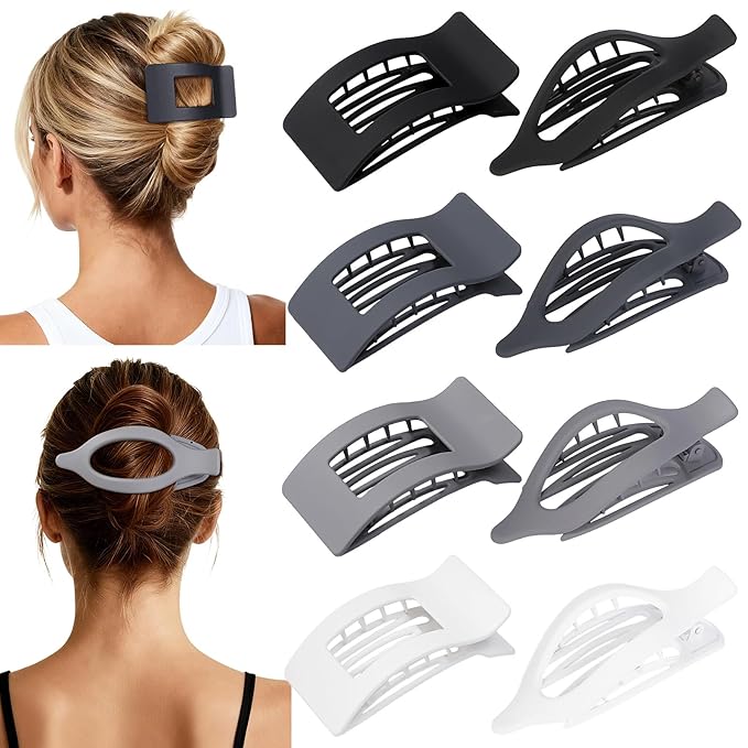 8Pcs French Flat Hair Clips for Women 2 Styles Claw Clips for Girls Matte Flat Hair Claw Clips for Thin and Thick Hair Large Non-slip Strong Hold Hair Accessories for Women (Grey)