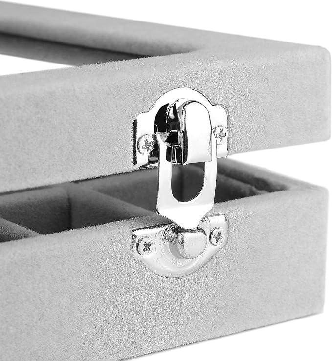 Velvet Jewelry Box 24 Grid Jewelry Earrings Display Organiser Box Ring Tray Holder Earrings Storage Case for Girls Women Wife Mom (Gray)