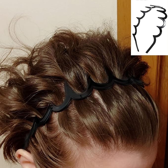 ULTIMUTE 8 PCS Fashion Effortless Plastic Headbands with Teeth Comb Black Skinny Headbands No Slip Hair Accessories Bands for Women Men Teen Girls, Lacquered Black