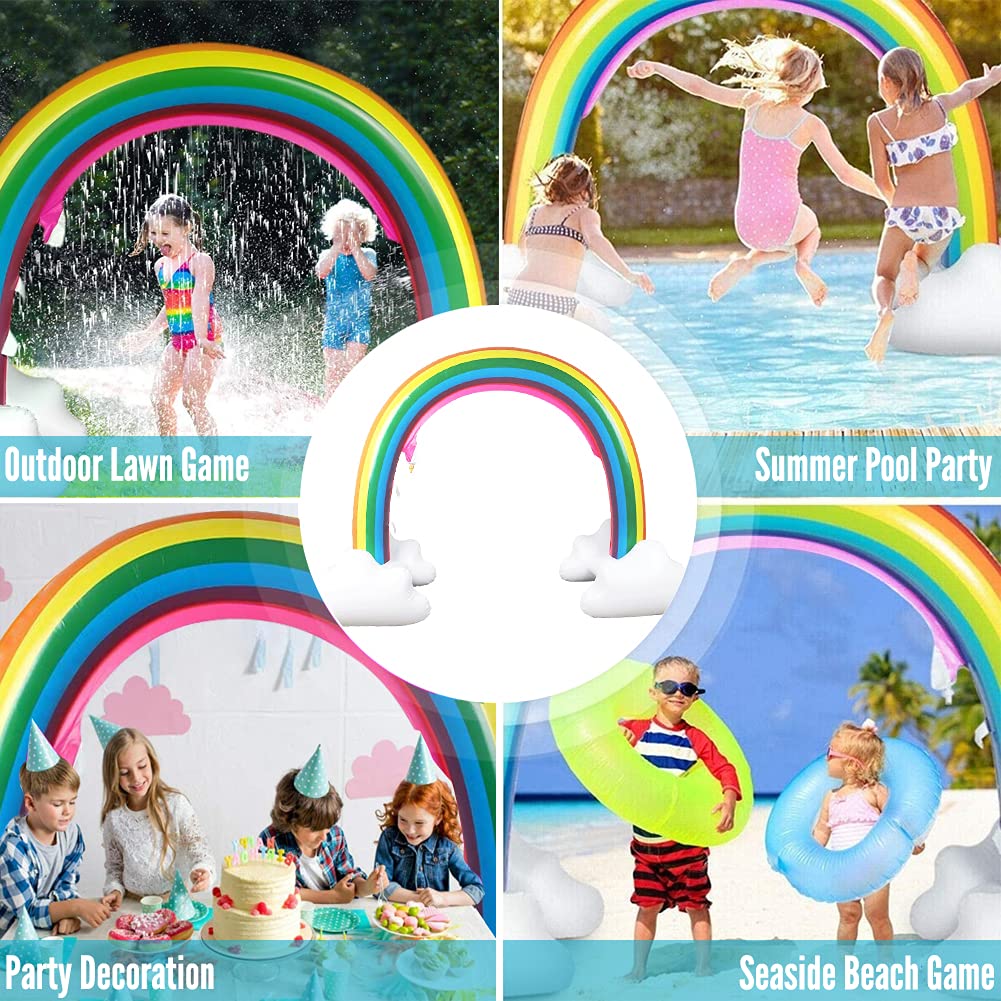 Inflatable Rainbow Cloud Sprinkler Toys, 8 x 5.5 Ft Summer Sprinkler Backyard Water Park Supply for Kids