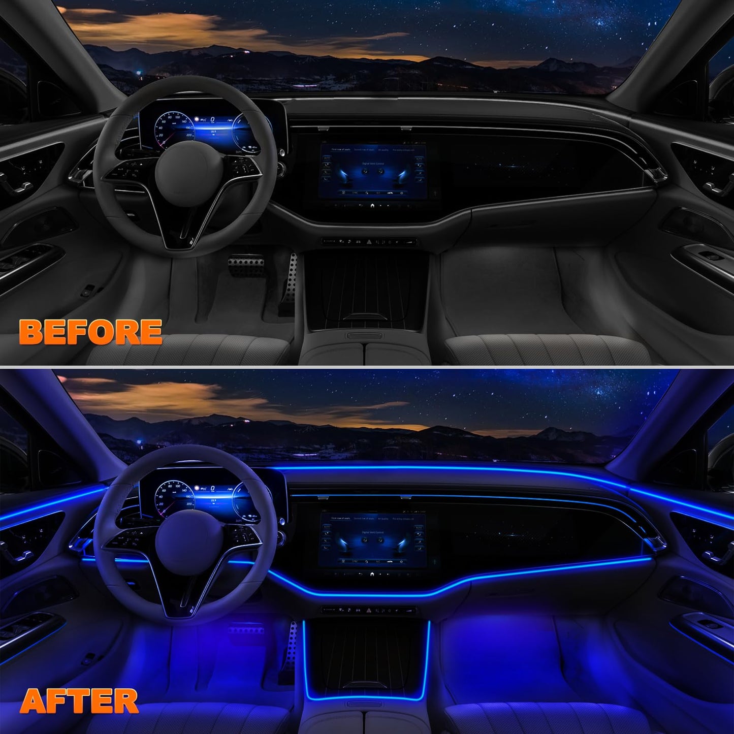 Jushope Interior Car LED Strip Lights with Wireless APP and Remote Control, RGB 5 in 1 Ambient Lighting Kits with 236 inches Fiber Optic, 16 Million Colors Car Neon Lights, Sync to Music