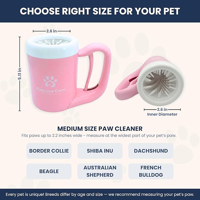 Dog Paw Cleaner Kit - Includes Paw Washer Cup, Towel, Pet Bath Brush & Moisturizing Balm - Dog Foot Washer for Muddy Paws, ideal for Small & Medium Dogs (Pink, Medium)