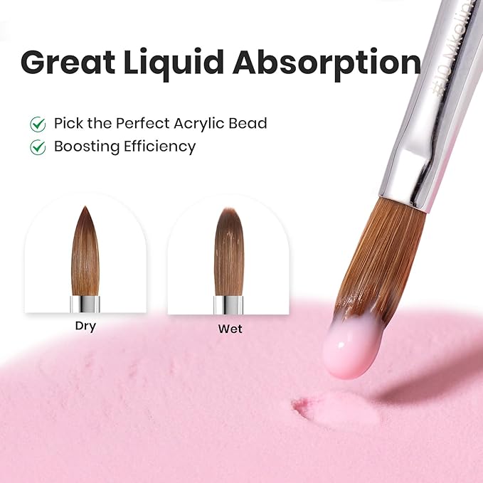 Beetles Pro 1-Pcs Acrylic Nail Brush Ã¢ÂÂ Professional Pure Kolinsky Bristles Acrylic Brushes for Nails Metallic Nail Art Brushes for Nails Extension Gel, 3D Carving Ã¢ÂÂ Salon Quality Manicure Tool (10#)