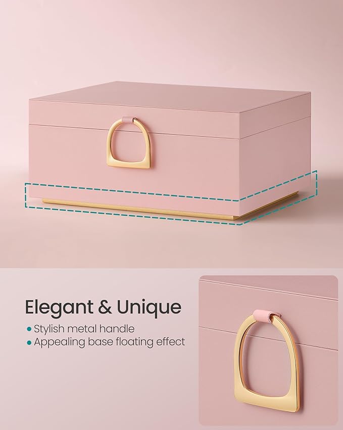 SONGMICS 2-Layer Jewelry Box, Jewelry Organizer with Handle, Removable Jewelry Tray, Jewelry Storage, Floating Effect, 8.1 x 9.4 x 4.3 Inches, Gift Idea, Jelly Pink UJBC165R01