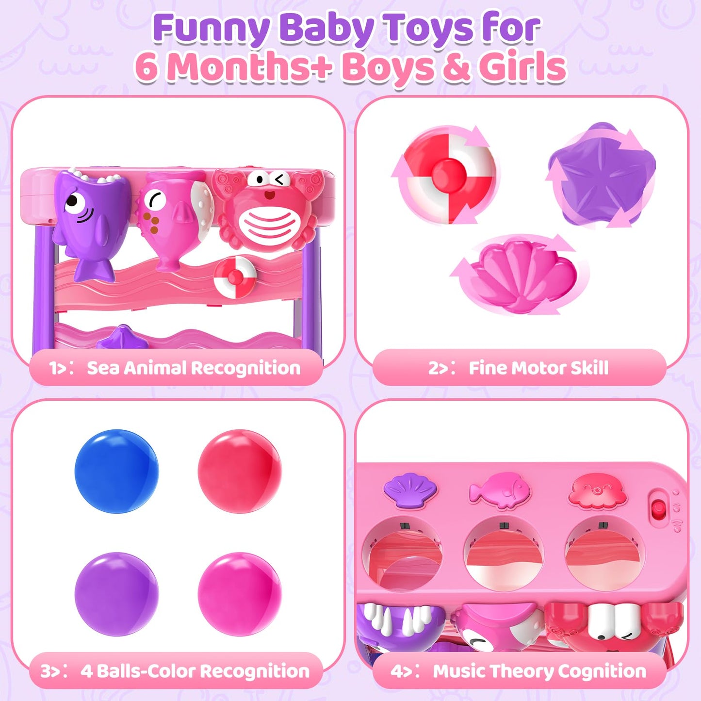 YEGEER Toys for 1 2 Years Old, Interactive Feeding Toy with Music, Montessori Toys for Girl, Musical Cause and Effect Game for 12-18 Months, Christmas Birthday Gifts for Baby Toddlers Age 1-2