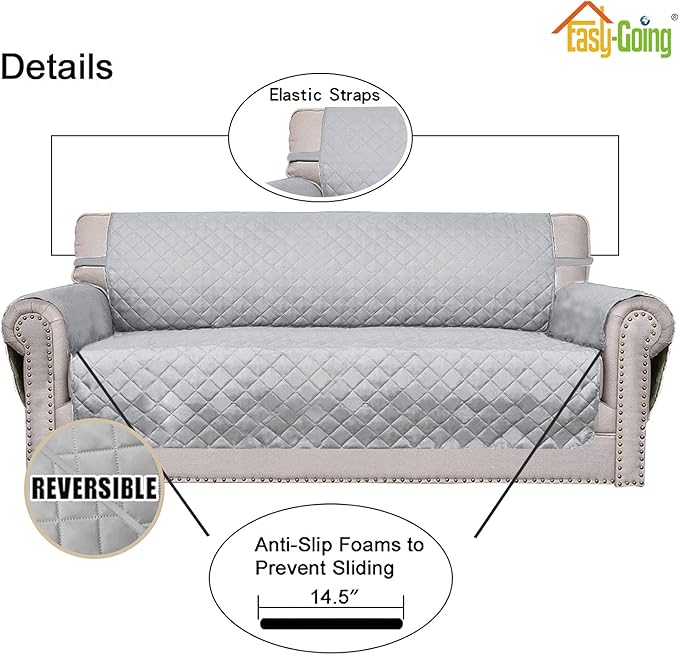 Easy-Going Chair Sofa Slipcover Reversible Sofa Cover Water Resistant Couch Cover Furniture Protector Cover with Elastic Straps for Pets Kids Children Dog Cat (Chair, Light Gray/Light Gray)