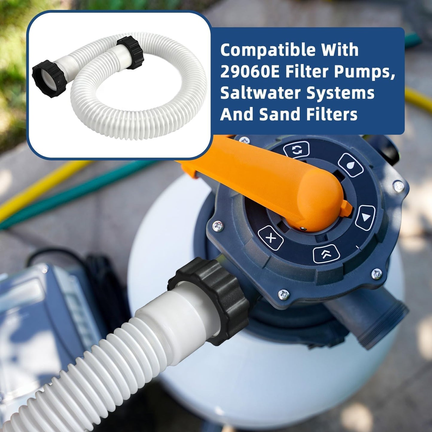 Conderyang 24inch 1 1/2" Pool Sand Filter Pump Hose For Above Ground Pool 2ft 1.6 Inch Eva Pool Sand Pump Replacement Hose For Saltwater Systems And Sand Filters (White)