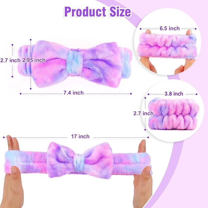 6 Pack Spa Headband with Wristbands: Washing Face Facial Makeup Skincare Headbands for Women Teen Girls - Soft Coral Fleece Elastic Hair Wraps for Easter Basket Stocking Stuffers Valentines Day Gifts