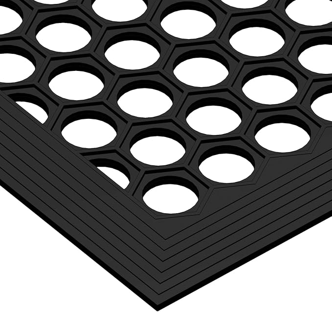 BEHERO Rubber Outdoor Mat, 47 x 32 inches Anti Fatigue Rubber Floor Mats, Non-Slip Front Door Mats Entrance, Heavy Duty Pool Mat Outside for Entryway, Garage Doormat Waterproof, Black