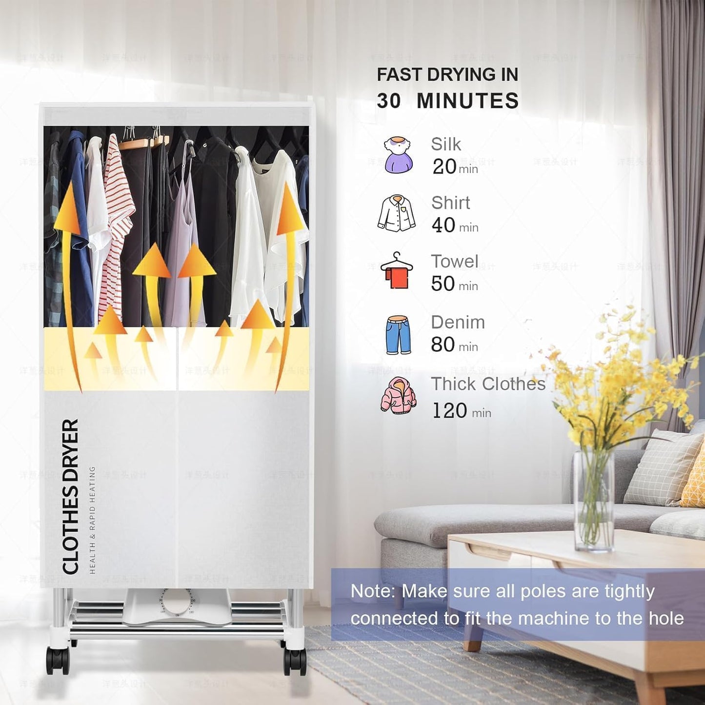 Clothes Dryer, Portable Drying Machine with Timer, 60inch Laundry Drying Wardrobe with Large Capacity, Electric Dryer/Rack for Home | Appartments (Grey NO3)