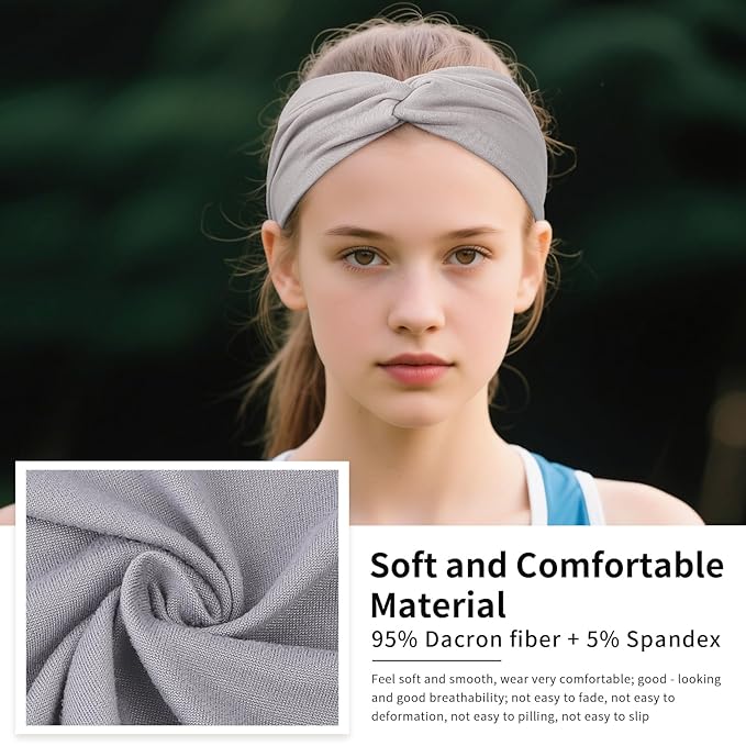 12 Pcs Stretchy Headbands for Women, Absorbed Sport Headband Soft Twist Knotted Hairbands for Daily Life Yoga Workout(Black/Grey/White)