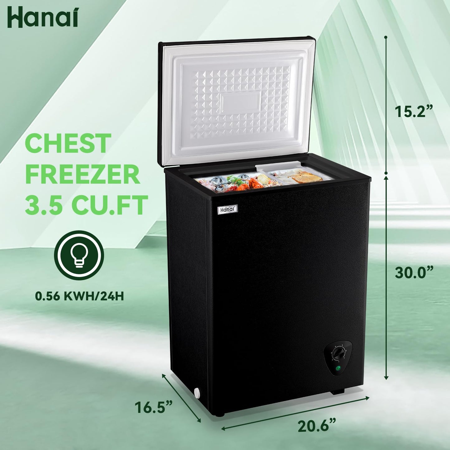 WANAI Chest Freezer Small Deep Freezer White 2.2 Cu.Ft Mini Top Door Freezer Adjustable 7 Thermostat and Two Removable Baskets Garage Basement Apartment Kitchen Business