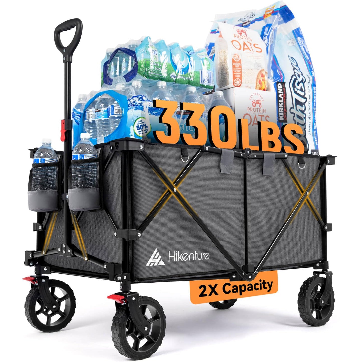 Hikenture Collapsible Wagon 330LBS Capacity, 200L Extra Large Wagons Carts Foldable, Heavy Duty Folding Wagon with All-Terrain Wheels, Utility Beach Wagons for Outdoor Garden
