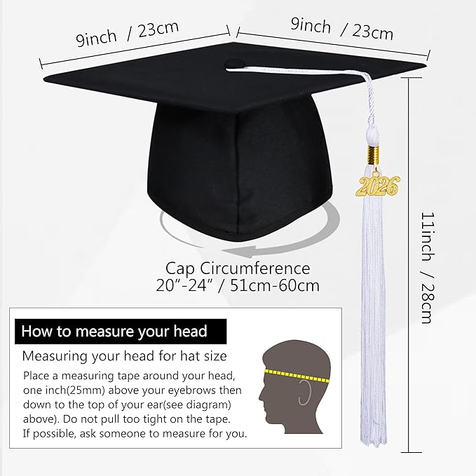 GraduationMall Matte Graduation Cap with 2026 Tassel for High School & Bachelor