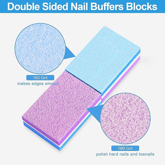 CGBE Buffing Block, Double-Sided Nail Buffing Block, Colorful Sponge Nail Polish Sanding Buffer Strips Nail File Blocks Manicure Tools (Blue-Purple)