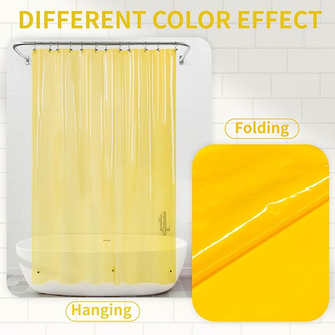 Barossa Design Clear Yellow Shower Curtain Liner - Premium PEVA Shower Liner with 3 Magnets & Metal Grommets, Waterproof Lightweight Standard Size Curtains for Bathroom - Translucent Yellow