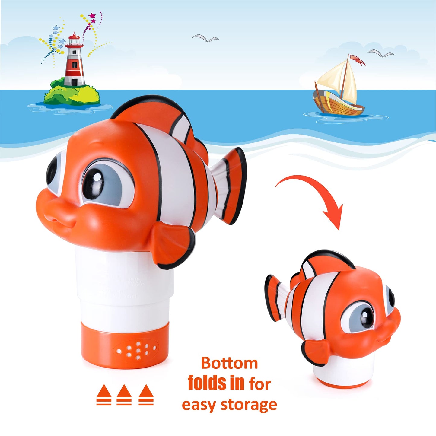 MKLZ Chlorine Floater, Floating Pool Chlorine Dispenser, Fits 1 and 3 Inch Tablets & Bromine Holder for Large/Small Pools, Hot Tub, Spa - Clown Fish