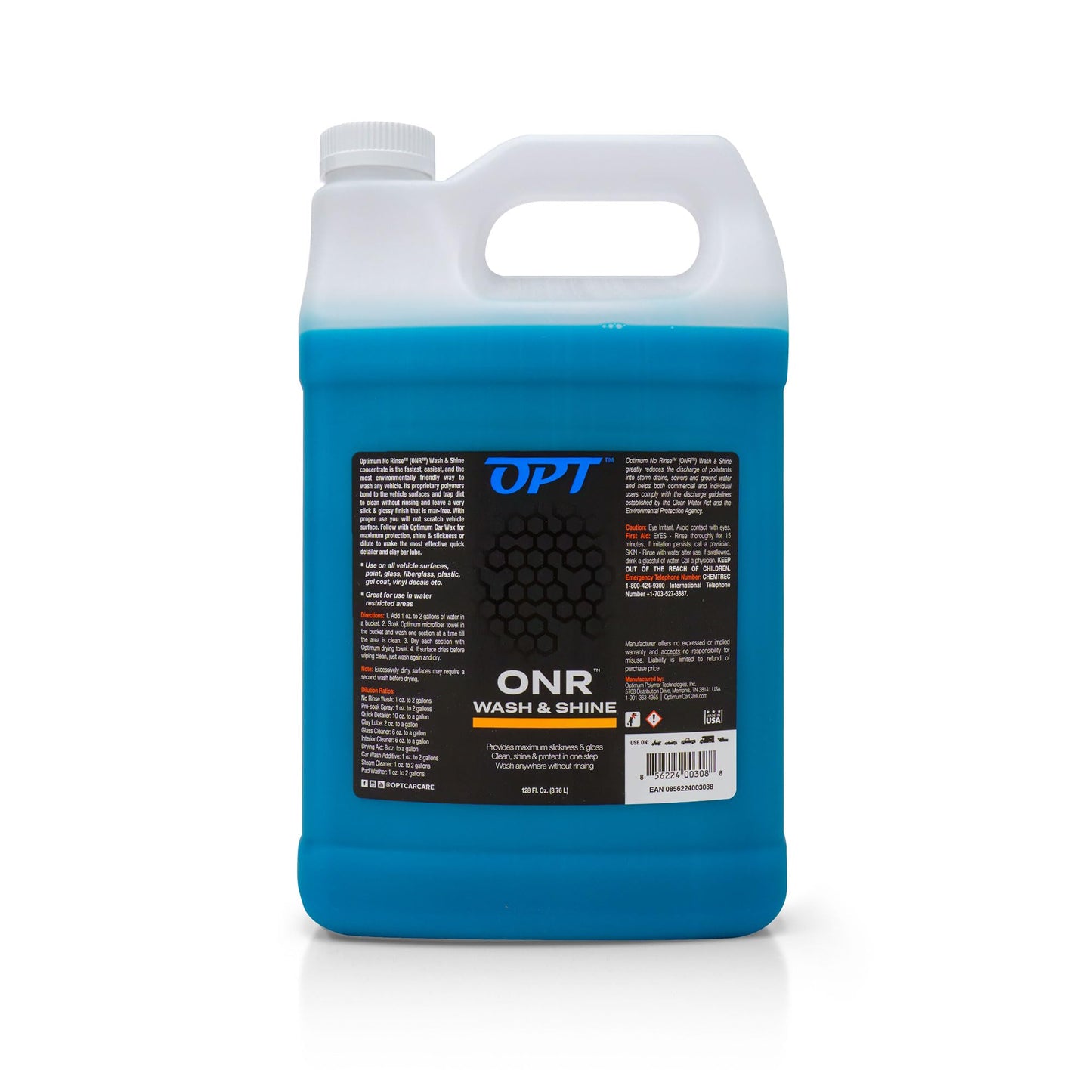 Optimum No Rinse Wash and Shine Version 5 - ONR Rinseless Car Wash Soap for Auto Detailing, Use On Paint, Ceramic Coatings, Glass, Interior (1 Gallon)