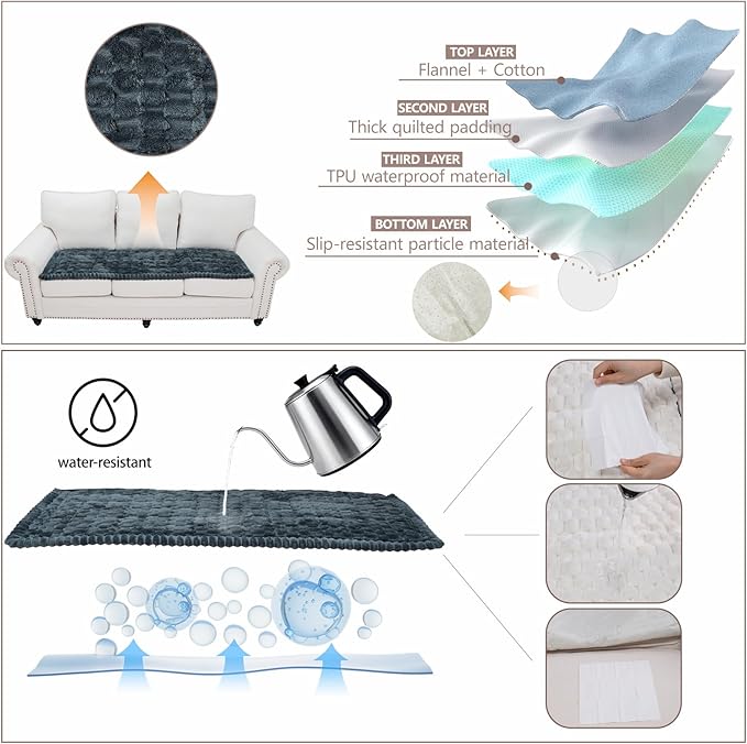 Waterproof Couch Cover for Dogs Washable,Non Slip Fuzzy Durable Couch Covers for 3 Cushion Sofa Pet Friendly Sofa Cover Dog Thick Soft Slipcovers Protector Couches Mat Bed (Grey, 27.6" x 82.7")