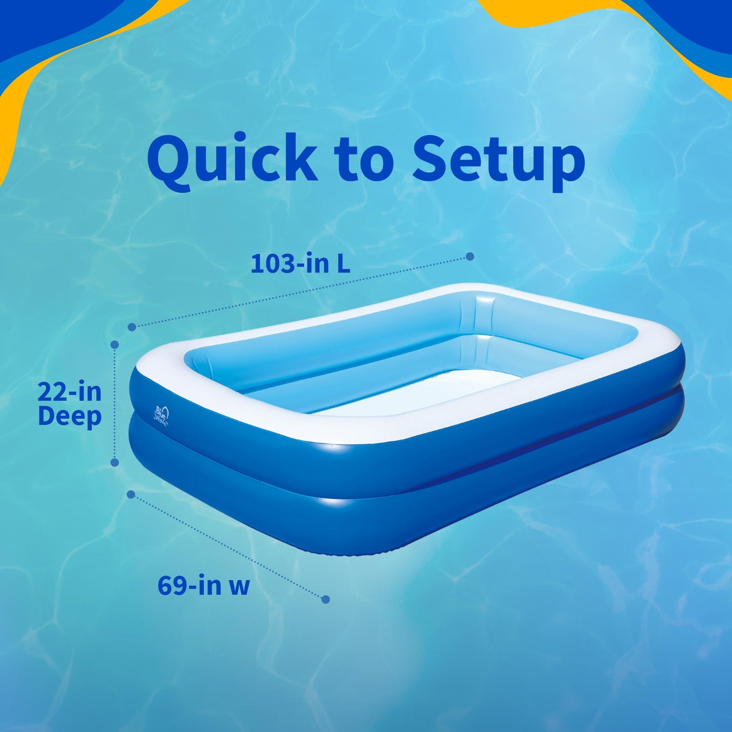 Inflatable 103-in x 69-in x 22-in Deep Rectangular Family Pool with Cover
