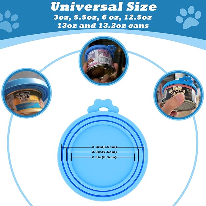 Cat Treat Spoon & 3 Pcs Can Lids | Cat Strip Feeder Squeeze for Liquid Snack | Universal Silicone Pet Can Covers BPA Free | Waste-Free Lickable Treat Feeder(Blue)
