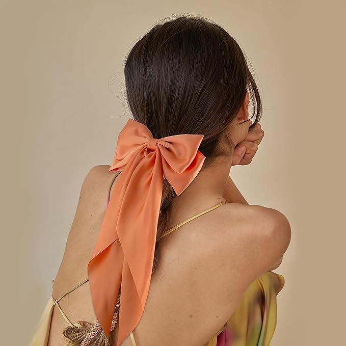 6Pcs Large Bows Hair Clips for Women Girls Long Tail Hair Ribbon Silky Satin Barrettes Coquette Hair Bows Accessories (Pink/Deepblue/Purple/Orange/Hot Pink)