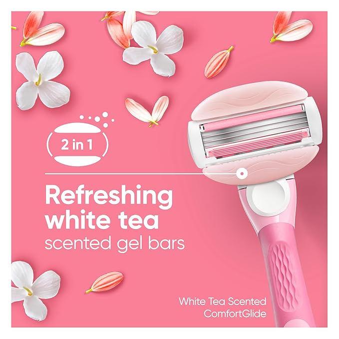 Gillette Venus ComfortGlide White Tea 4 count, with Gillette Venus ComfortGlide plus Olay 2 count, Women's Razor Blade Refills