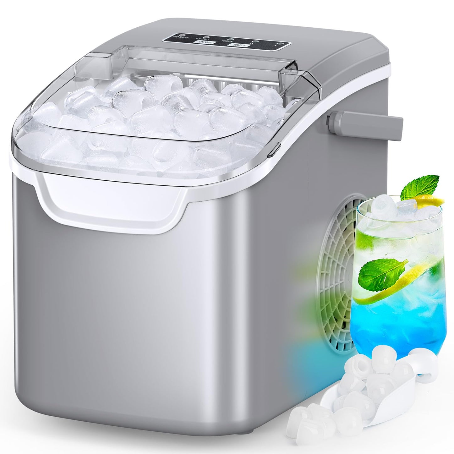 COWSAR Ice Maker Countertop, Portable Ice Machine with Self-Cleaning, 26.5 lbs/24Hrs, 8 Ice Cubes in 6 Mins, Ice Basket and Scoop, Ideal for Home, Kitchen, Bar, Camping