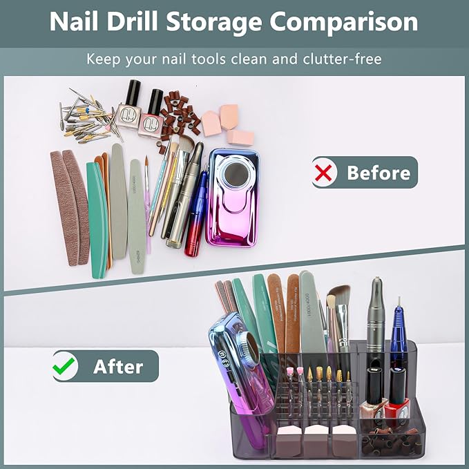 CGBE Nail Drill Machine & Nail Drill Holder, 28 Holes Acrylic Drill Bit Holder for Nails, Professional Nail Organizer and Storage Box Case (Not Including Nail Drill Machine & Bit) - Gray