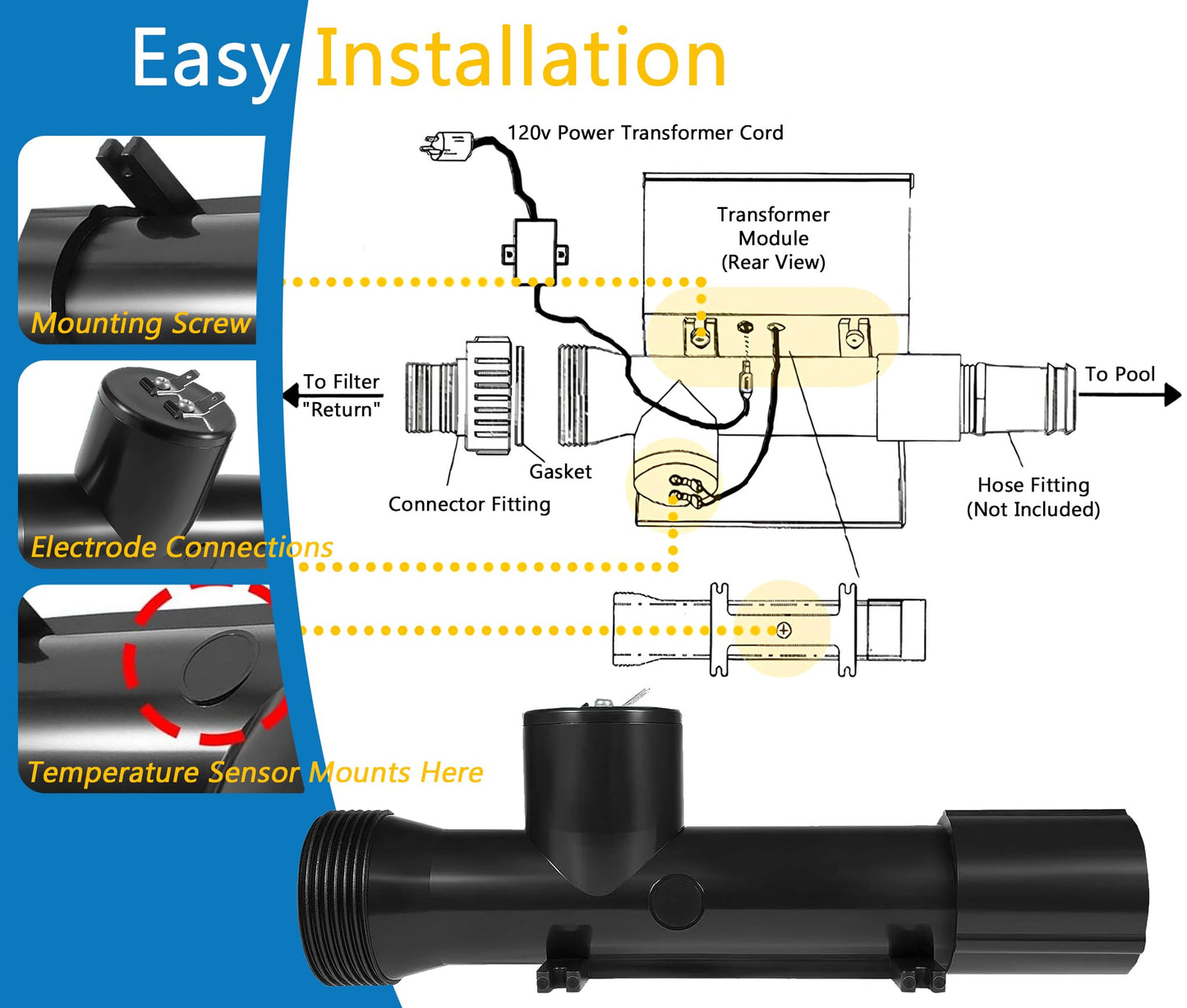 Pool Ionizer,4CH4002-R Pool Cleaner Ionizer Replacement Chamber for Hybrid Pool Treatment System,Fit for Above-Ground Pool, Hot Tub/Spa,In-Ground Pool (4CH4002-R)