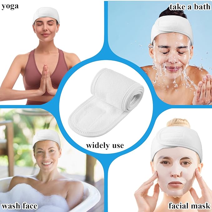 24 Pcs Spa Facial Headband Set - Premium 100% Cotton Esthetician Headbands for Facials, 24.4 x 3.14 Inch Adjustable Hair Wrap for Women, Makeup & Skincare (White)