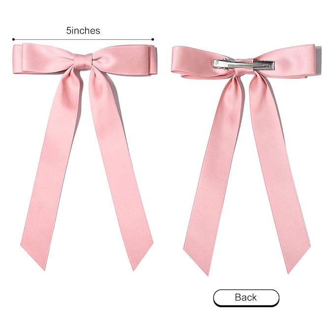 10PCS Silky Satin Hair Bows Hair Clip Ribbon Accessories Ponytail Holder Slides Metal Clips French Barrette Hair Bow for Women Girls Toddlers Teens Kids