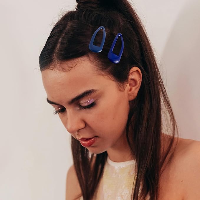20 PCS Metal Snap Hair Clips Water Drop No Slip Barrettes for Women Bright Small Hair Clips For Thick And Thin Fine Hair,Multiple Blue,1.97 x 0.5 In.